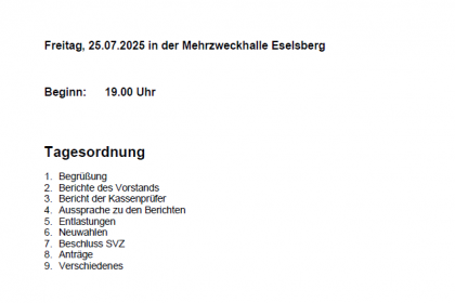 Einladung zur Mitgliederversammlung am 25.07.2025 …